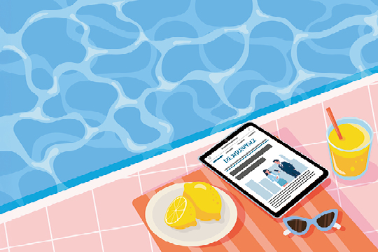 Sommer Angebote - Bild mit Pool Tablet, Sonnenbrille und Zitronenlimonade